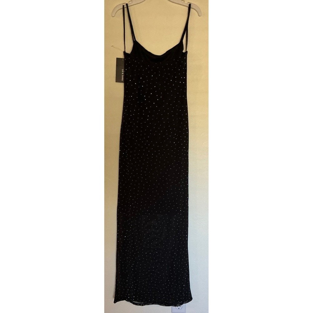 NWT LIZ & SARA Large Black Maxi Slip Dress Rhinestone Embellished Spag. Strap - Picture 4 of 8